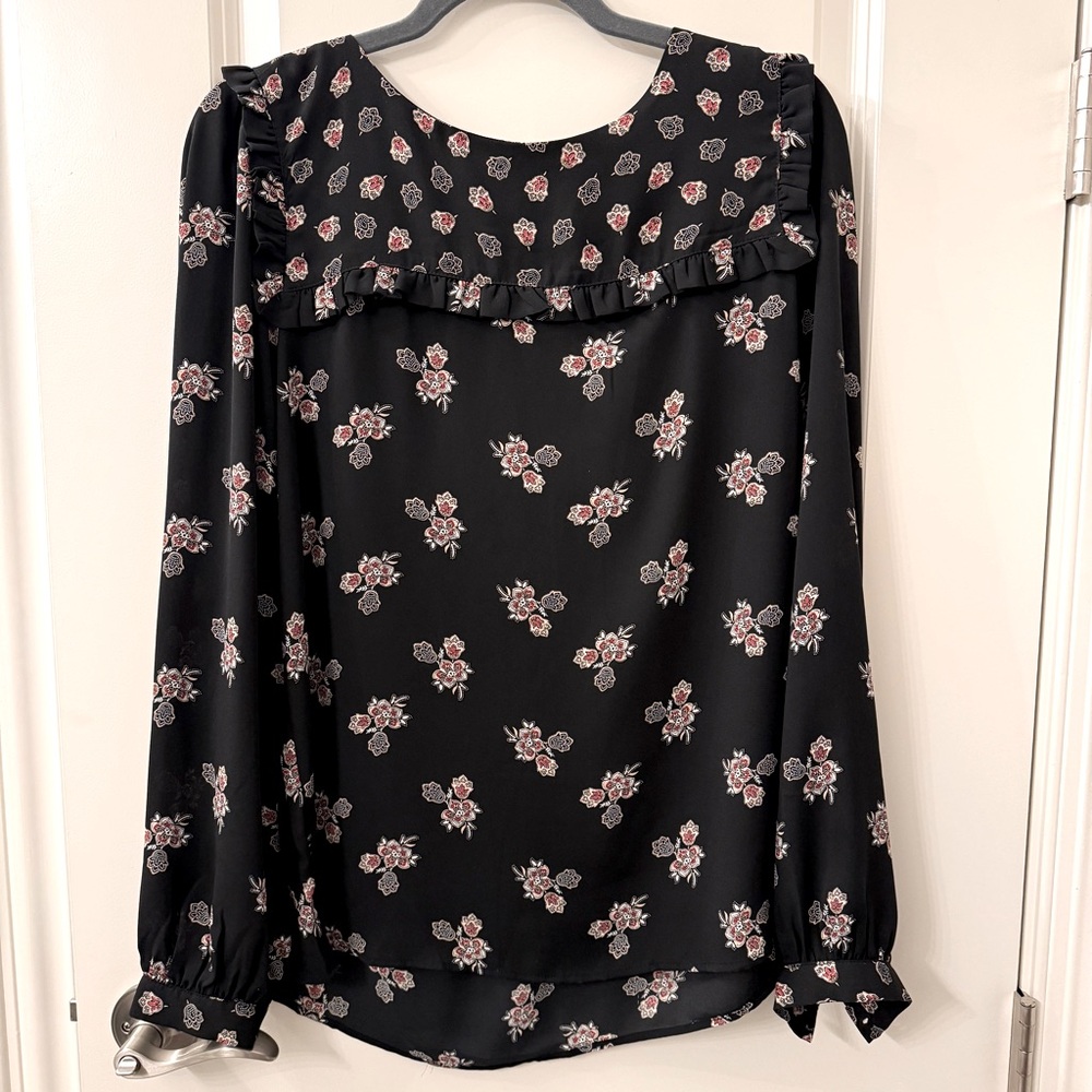 Loft shirt boho Floral Peasant Top Women's M Black